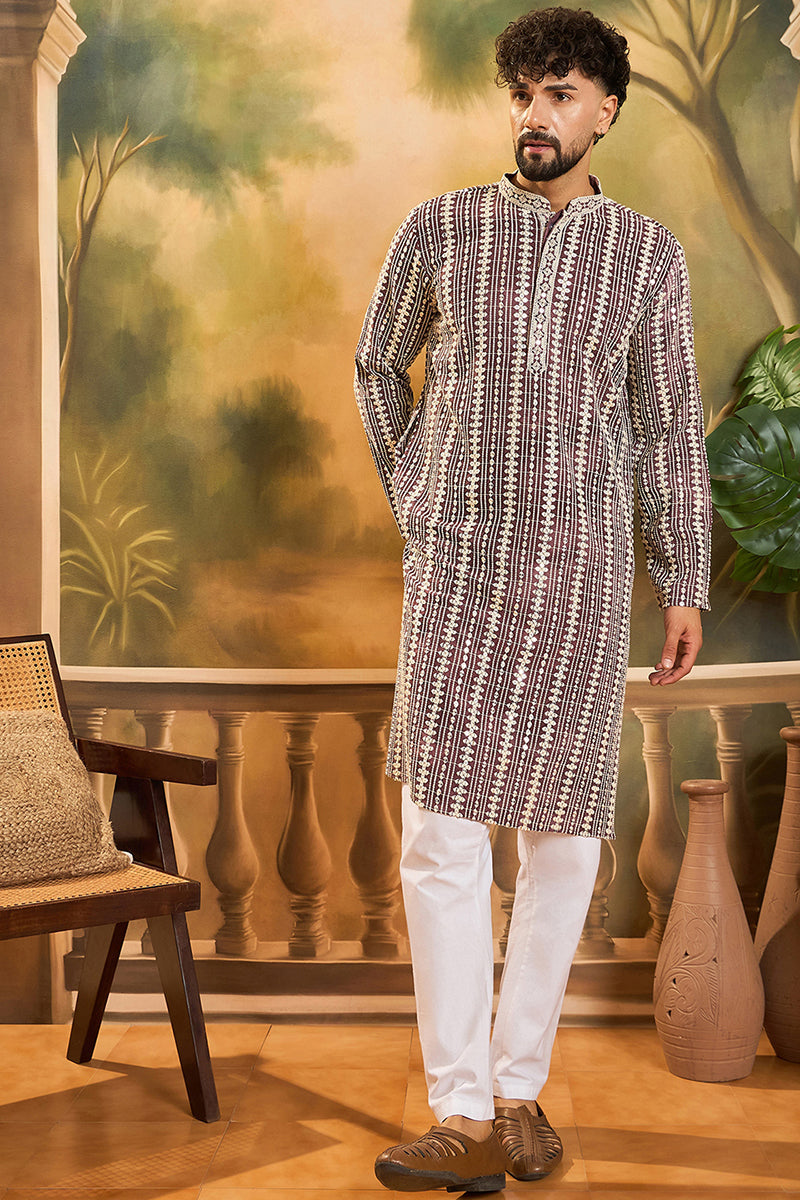 Purple Viscose Rayon Shibori Embroidered Straight Kurta MKU1409