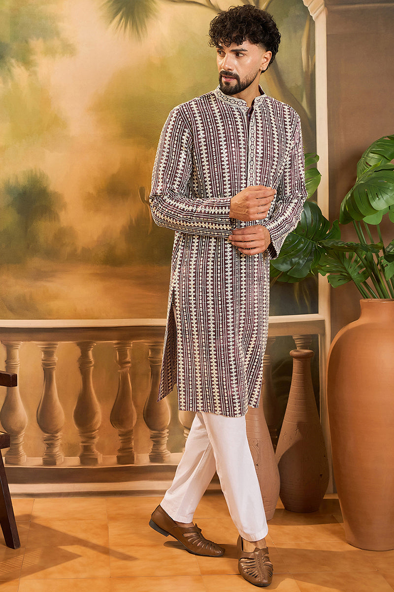Purple Viscose Rayon Shibori Embroidered Straight Kurta MKU1409