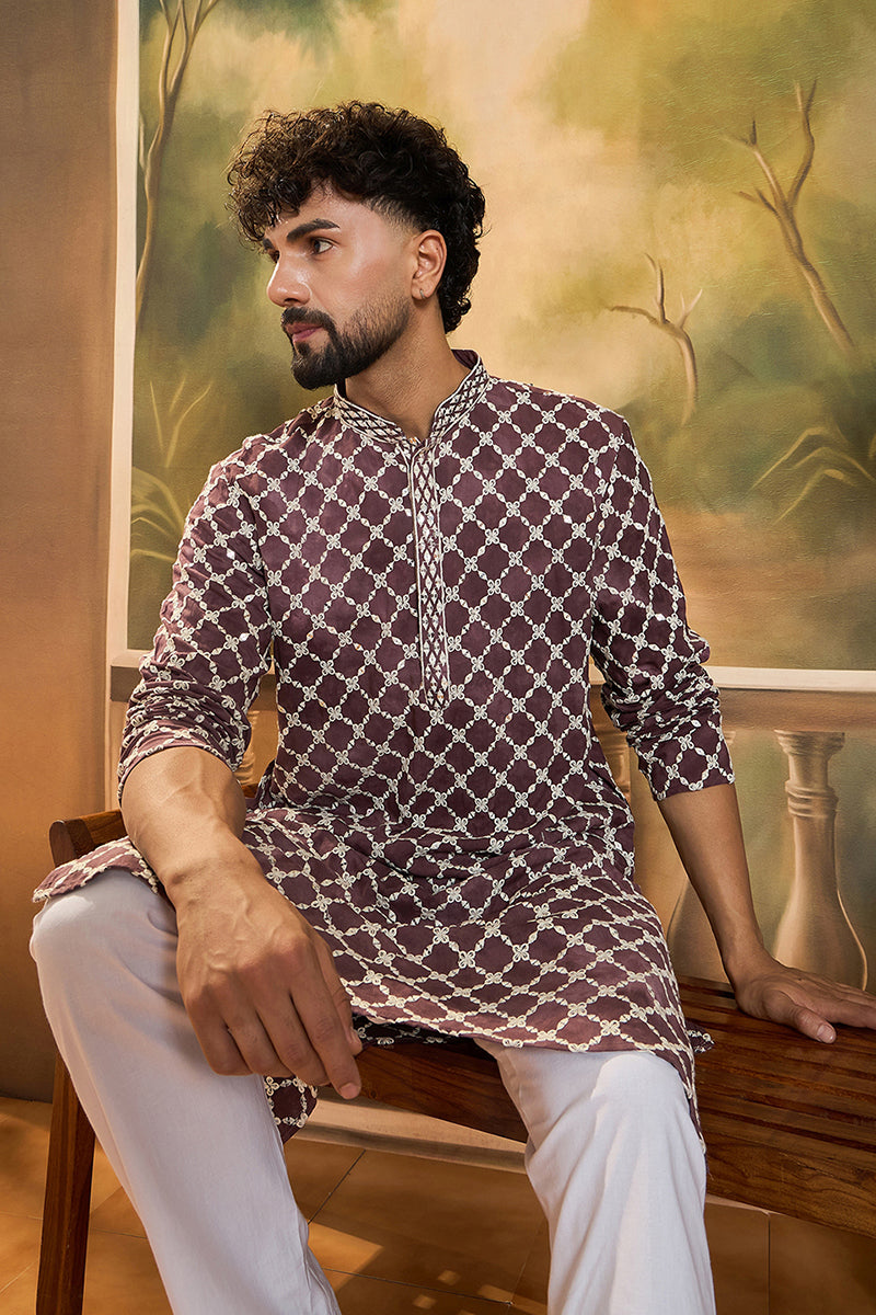 Purple Viscose Rayon Shibori Embroidered Straight Kurta MKU1418 | Desi