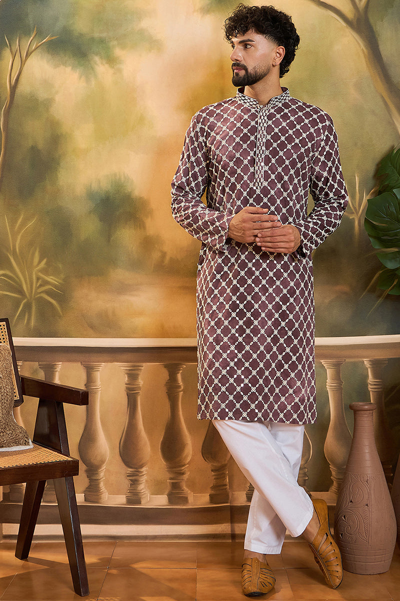 Purple Viscose Rayon Shibori Embroidered Straight Kurta MKU1418 | Desi