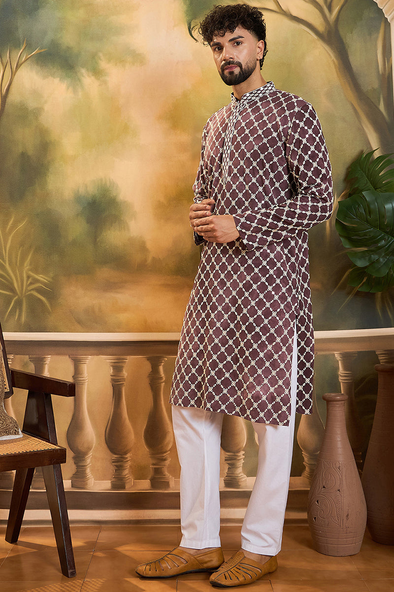 Purple Viscose Rayon Shibori Embroidered Straight Kurta MKU1418 | Desi