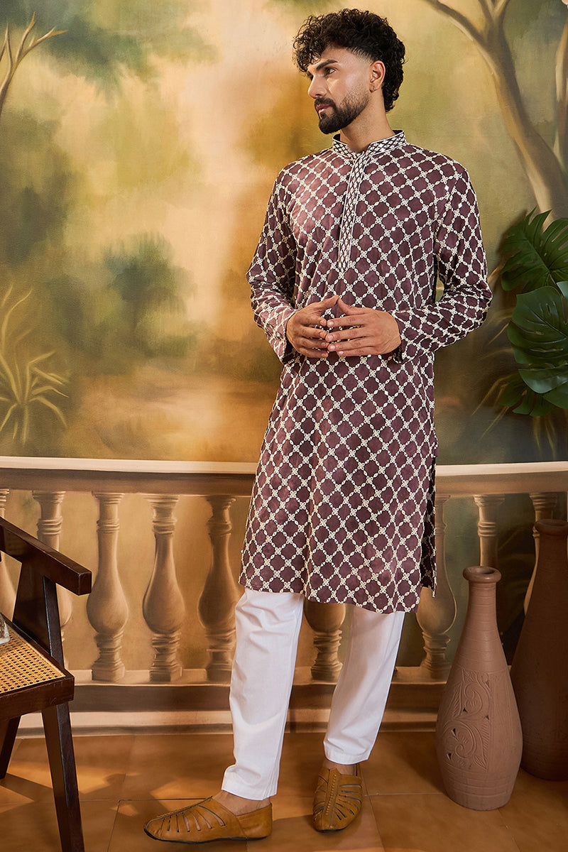 Purple Viscose Rayon Shibori Embroidered Straight Kurta MKU1418 | Desi