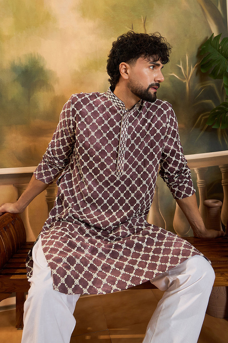 Purple Viscose Rayon Shibori Embroidered Straight Kurta MKU1418 | Desi