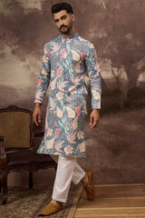 Blue Viscose Rayon Floral Woven Straight Kurta MKU1429