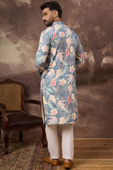 Blue Viscose Rayon Floral Woven Straight Kurta MKU1429