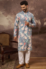 Blue Viscose Rayon Floral Woven Straight Kurta MKU1429
