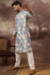 Blue Viscose Rayon Floral Woven Straight Kurta MKU1429