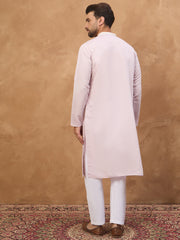 Ethnic Bay Men Lavender Silk Blend Solid Embroidered Straight Kurta-MKU1448