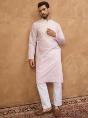 Ethnic Bay Men Lavender Silk Blend Solid Embroidered Straight Kurta-MKU1448