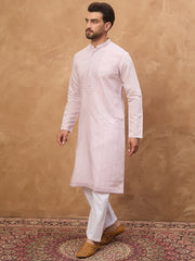 Ethnic Bay Men Lavender Silk Blend Solid Embroidered Straight Kurta-MKU1449