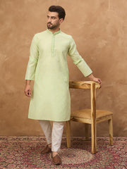 Ethnic Bay Men Green Silk Blend Solid Embroidered Straight Kurta-MKU1451