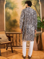 Ethnic Bay Men Blue Pure Cotton Batik Embroidered Straight Kurta with Trouser-MKSET1460