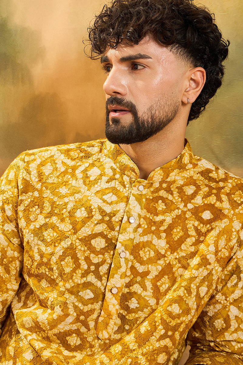 Yellow Cotton Shibori Embroidered Straight Kurta MKU1462
