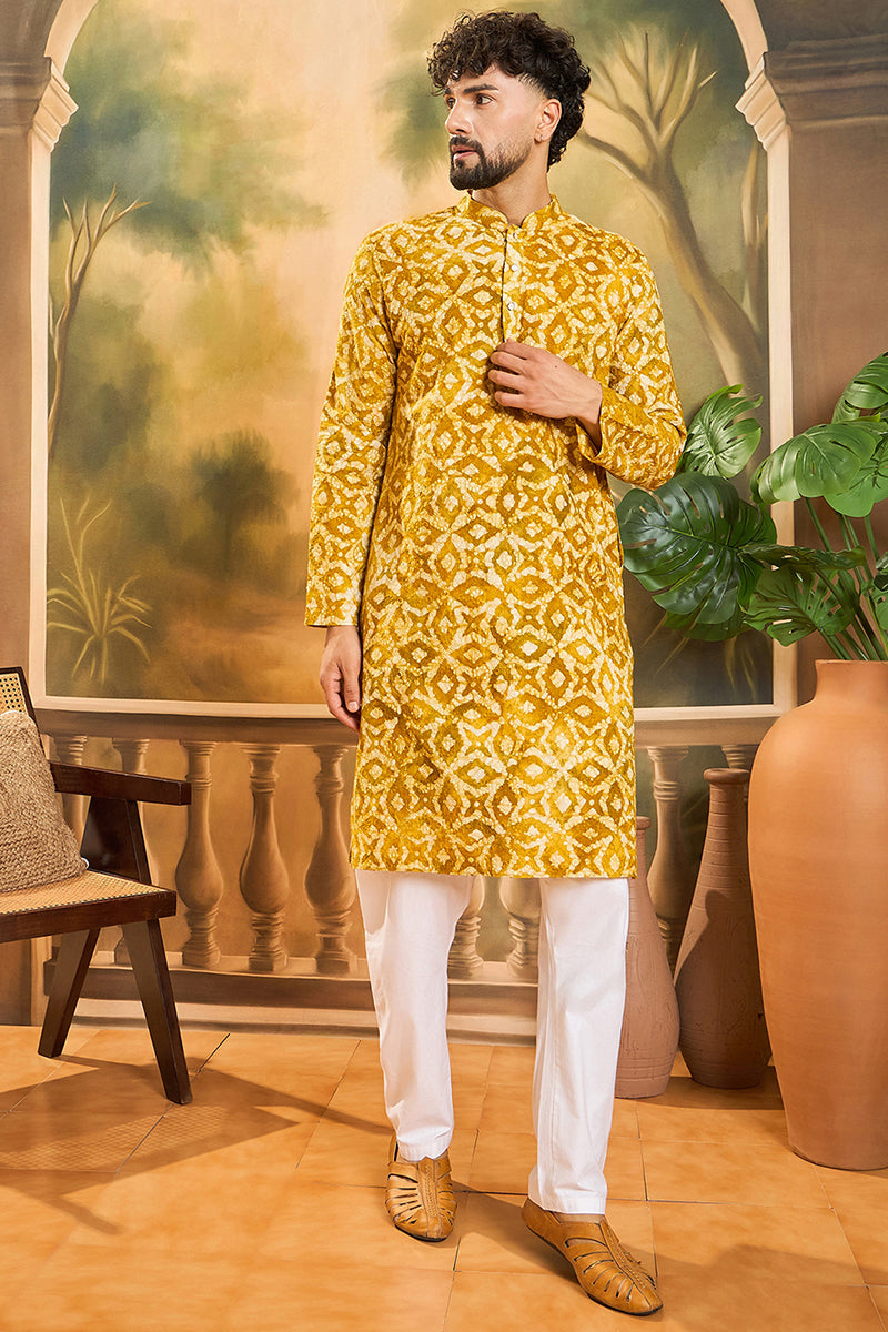 Yellow Cotton Shibori Embroidered Straight Kurta MKU1462