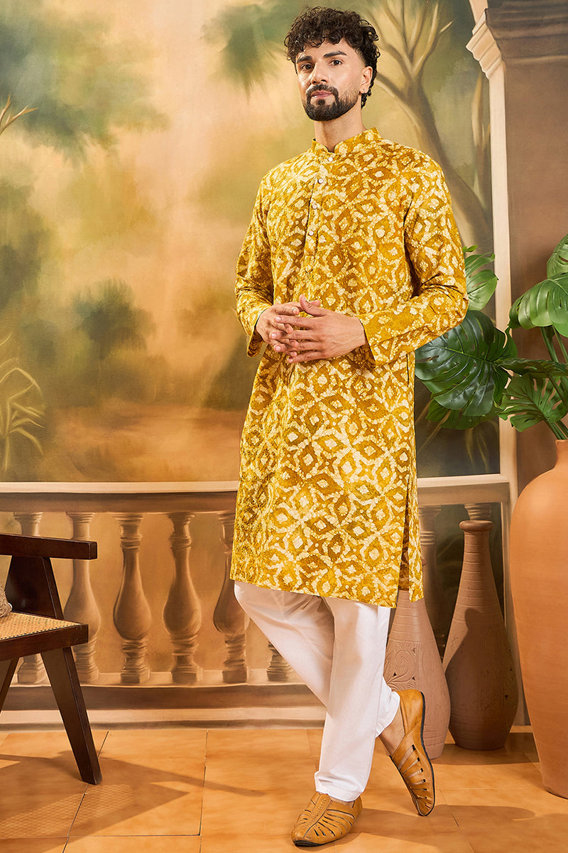 Yellow Cotton Shibori Embroidered Straight Kurta MKU1462