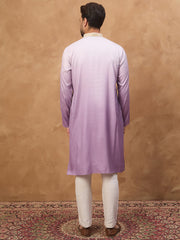 Ethnic Bay Men Purple Silk Blend Solid Embroidered Straight Kurta-MKU1487