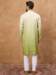 Ethnic Bay Men Green Silk Blend Solid Embroidered Straight Kurta-MKU1488