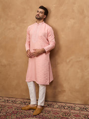 Ethnic Bay Men Peach Silk Blend Solid Solid Straight Kurta-MKU1506