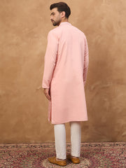 Ethnic Bay Men Peach Silk Blend Solid Solid Straight Kurta-MKU1506