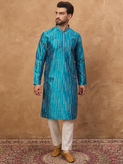 Ethnic Bay Men Blue Silk Blend Geometric Printed Straight Kurta-MKU1519