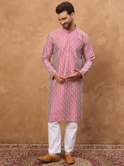 Ethnic Bay Men Pink Silk Blend Ethnic Motifs Printed Straight Kurta-MKU1525