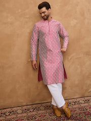Ethnic Bay Men Pink Silk Blend Ethnic Motifs Printed Straight Kurta-MKU1525