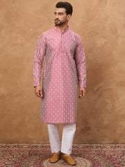 Ethnic Bay Men Pink Silk Blend Ethnic Motifs Printed Straight Kurta-MKU1525