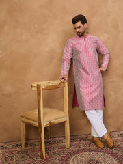 Ethnic Bay Men Pink Silk Blend Ethnic Motifs Printed Straight Kurta-MKU1525