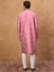 Ethnic Bay Men Pink Silk Blend Geometric Printed Straight Kurta-MKU1532