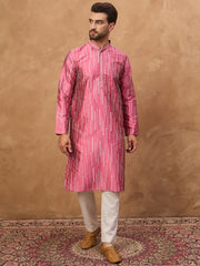 Ethnic Bay Men Pink Silk Blend Geometric Printed Straight Kurta-MKU1533