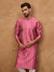 Ethnic Bay Men Pink Silk Blend Geometric Printed Straight Kurta-MKU1533