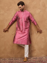 Ethnic Bay Men Pink Silk Blend Geometric Printed Straight Kurta-MKU1533