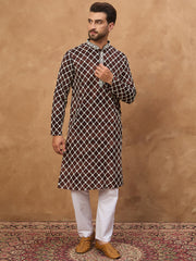 Ethnic Bay Men Brown Viscose Rayon Solid Embroidered Straight Kurta-MKU1536