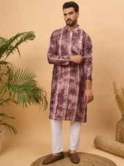Ethnic Bay Men Burgundy Silk Blend Shibori Embroidered Straight Kurta-MKU1537