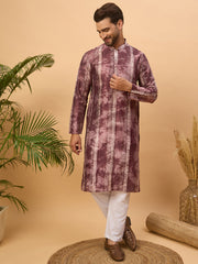 Ethnic Bay Men Burgundy Silk Blend Shibori Embroidered Straight Kurta-MKU1537