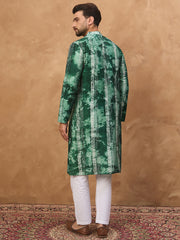 Ethnic Bay Men Green Silk Blend Shibori Embroidered Straight Kurta-MKU1538