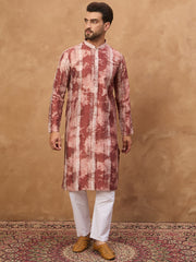 Ethnic Bay Men Brown Silk Blend Shibori Embroidered Straight Kurta-MKU1539