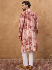 Ethnic Bay Men Brown Silk Blend Shibori Embroidered Straight Kurta-MKU1539