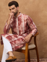 Ethnic Bay Men Brown Silk Blend Shibori Embroidered Straight Kurta-MKU1539