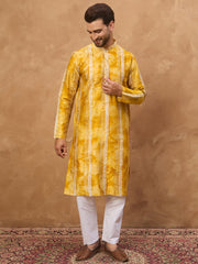 Ethnic Bay Men Yellow Silk Blend Shibori Embroidered Straight Kurta-MKU1540