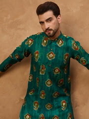 Ethnic Bay Men Teal Viscose Rayon Ethnic Motifs Printed Straight Kurta-MKU1541