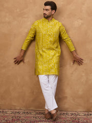 Ethnic Bay Men Yellow Viscose Rayon Ethnic Motifs Printed Straight Kurta-MKU1542