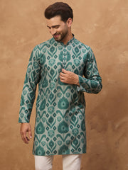 Ethnic Bay Men Green Cotton Blend Ethnic Motifs Printed Straight Kurta-MKU1545