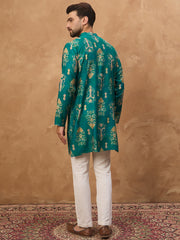 Ethnic Bay Men Blue Viscose Rayon Ikat Printed Straight Kurta-MKU1546