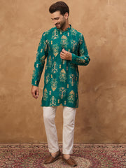 Ethnic Bay Men Blue Viscose Rayon Ikat Printed Straight Kurta-MKU1546