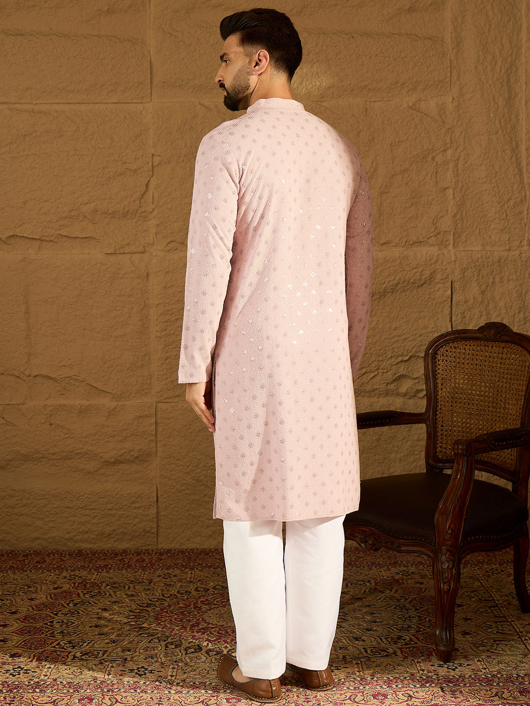 Ethnic Bay Men Purple Viscose Rayon Solid Embroidered Straight Kurta-MKU1583