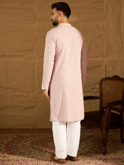 Ethnic Bay Men Purple Viscose Rayon Solid Embroidered Straight Kurta-MKU1583