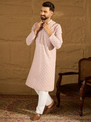 Ethnic Bay Men Purple Viscose Rayon Solid Embroidered Straight Kurta-MKU1583