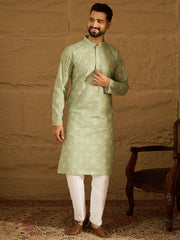 Ethnic Bay Men Green Viscose Rayon Bandhani Embroidered Straight Kurta-MKU1584