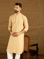 Ethnic Bay Men Yellow Viscose Rayon Bandhani Embroidered Straight Kurta-MKU1585
